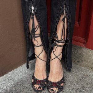 Bold Lace-Up Slit Pants with Designer Strap Sandals